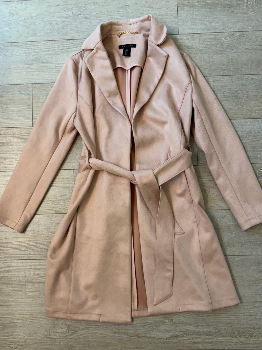 Tahari Soft Blush Pink Belted Trench Coat